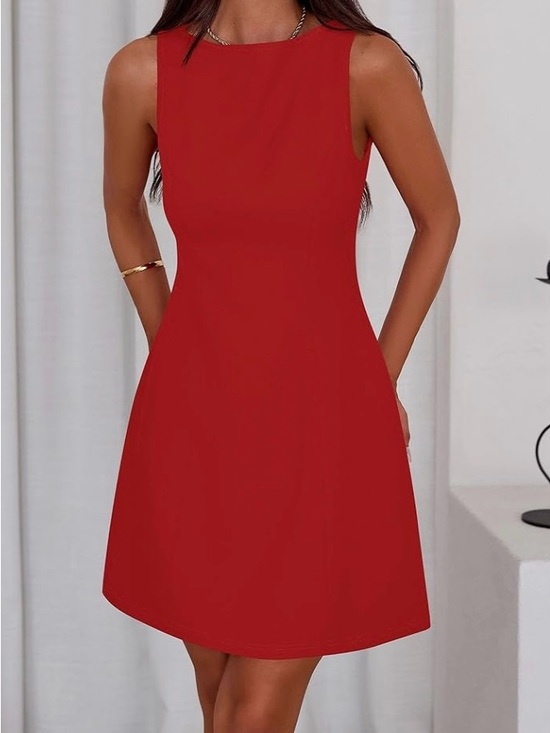 Dresses & Skirts - Sleeveless Red A-Line Dress - Elegant Day to Night